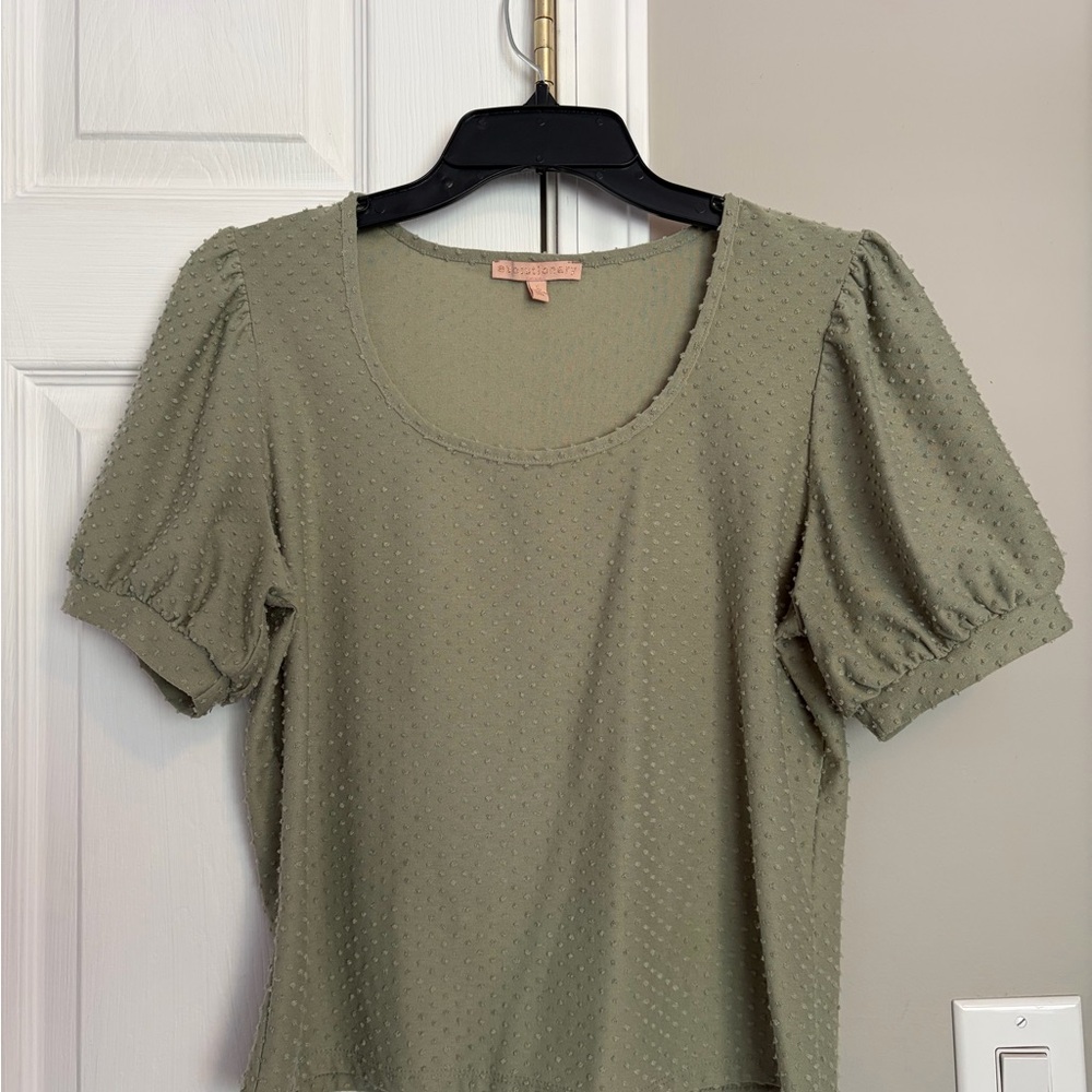 Soft Olive Swiss Dot Puff Sleeve Top